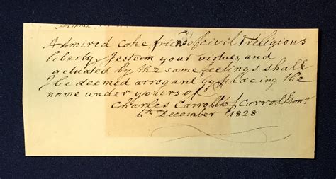 Autograph Note Signed By Charles Carroll Of Carrollton Signer Declaration Of Independence By
