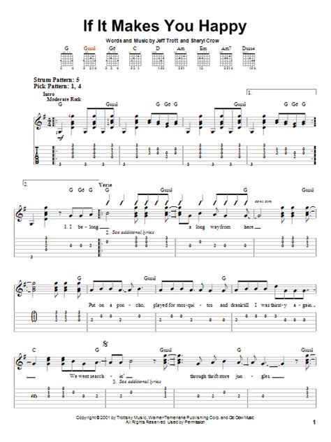 If It Makes You Happy By Sheryl Crow Easy Guitar Tab Guitar Instructor