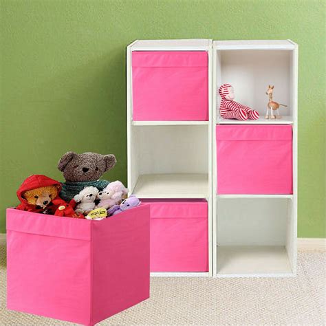 Foldable Fabric Pink Storage Shelf Unit Box Collapsible Canvas Cube