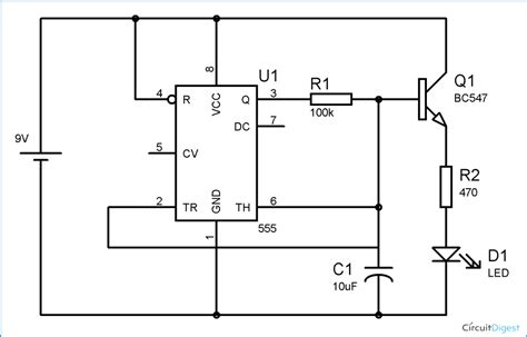 In the diagram as you can see two led's are placed in opposite directions so when one led is on the above shown circuit is led as continuity tester. Fading LED Circuit Diagram using IC 555