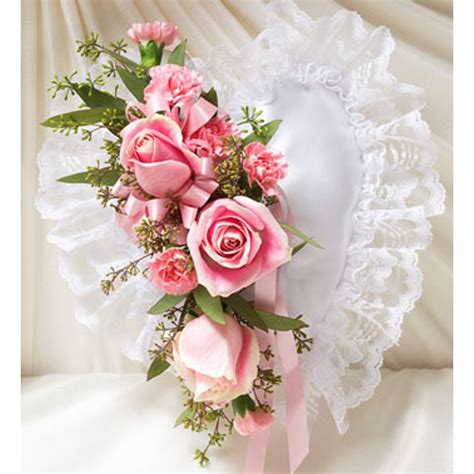 Pink Satin Heart Casket Pillow Elegant Flowers Fresno Florists