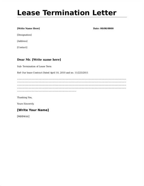 Sample Letter Notice Termination Lease Agreement Letter