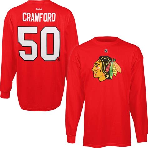 mens chicago blackhawks corey crawford reebok red long sleeve player name and number t shirt