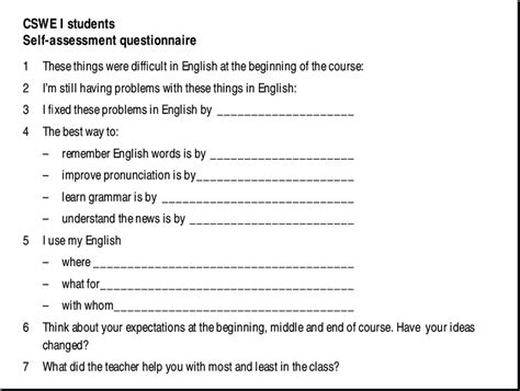 Students Self Assessment Questionnaire Download Scientific Diagram