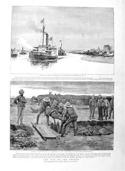 Print 1885 War Soudan Gordons Steamer Khartoum Cameron Body 204m131