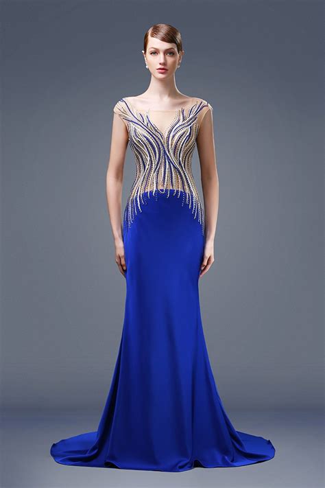 Znk01 top fashion aramic heavy beaded see through party gowns floor length long sleeve royal blue evening dresses from dubai brand name asa style number znk01 fabric. Unique Mermaid Bateau Neck Royal Blue Satin Beaded Special ...
