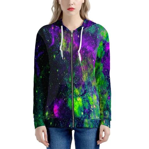 Womens Zip-up Hoodie - Green Galaxy | Hoodies, Green galaxy, Hoodie green