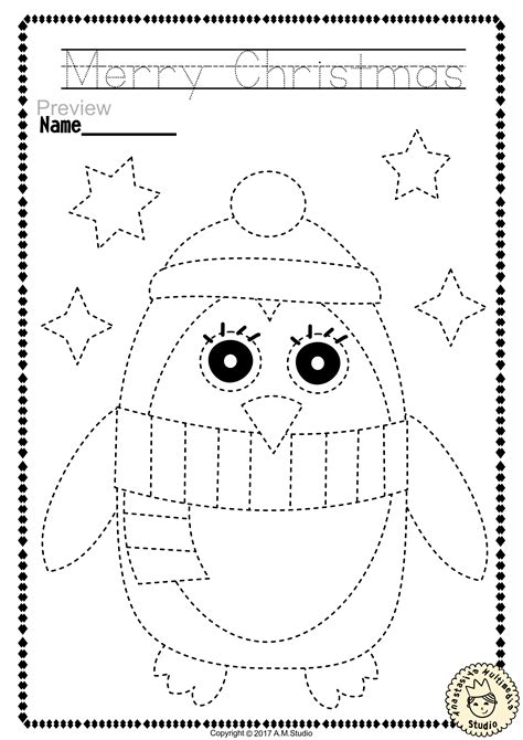 Picture Tracing Worksheets For Christmas Preschool Printable Fine