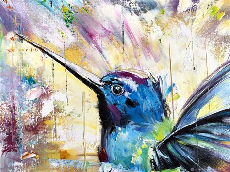 Oil painting Hummingbird. Painting with a bright hummingbird to order ...