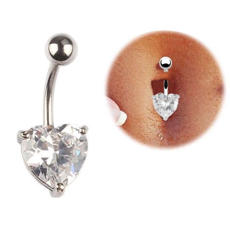 New Navel Ring Belly Rhinestone Button Bar Heart Body Piercing Jewelry Steel On Aliexpress
