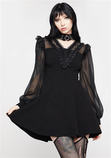 Dark In Love Gothic Mesh Sleeve Dress Dolls Kill