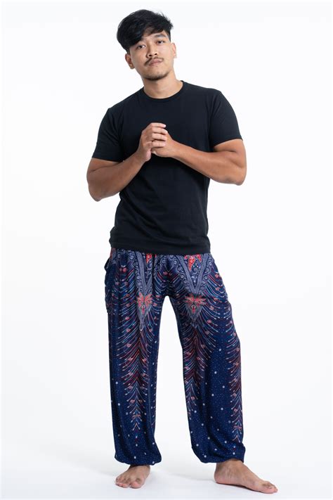 Peacock Feathers Mens Harem Pants In Blue