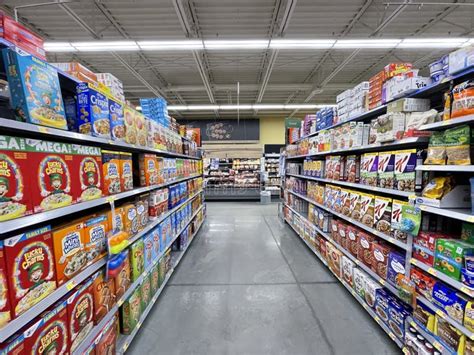 Walmart Grocery Store Interior Looking Ahead Cereal Aisle Editorial