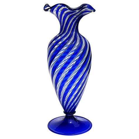 Large Murano Cobalt Blue Flower Swirl Gold Flecks Made In Italy Art And Collectibles Glass
