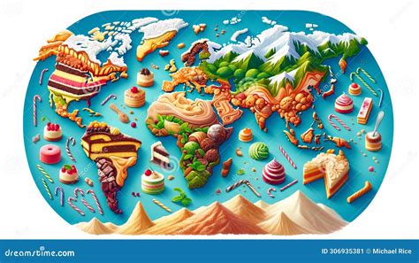 Gastronomic Atlas: World Map Formed by Delicious Food Stock