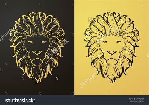 Gold And Black Lion Icon Linear Graphic Stylized Animal Vector