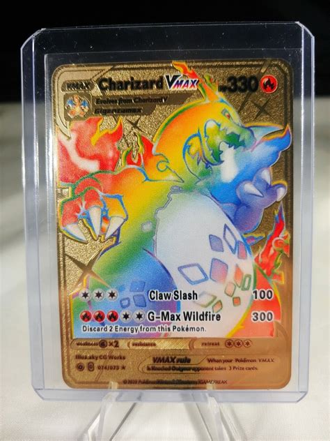 Mavin Pokemon Charizard Vmax Gold Rainbow Metal Card