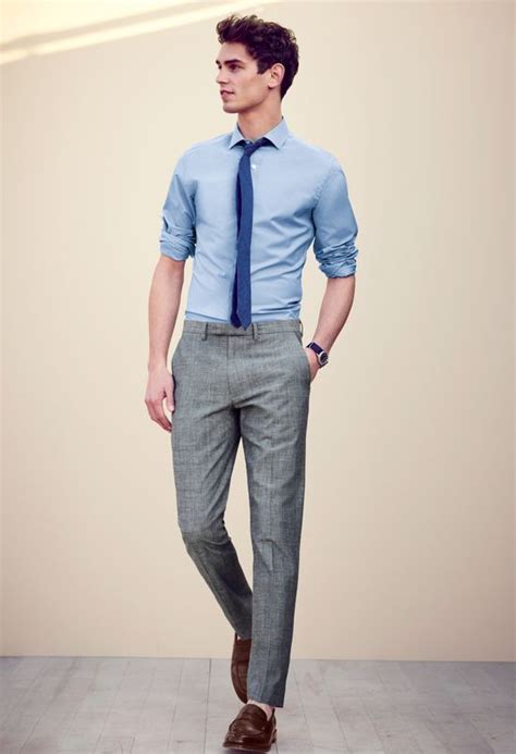 Grey Slacks With Slim Tie And Blue Shirt Pictures Photos And Images