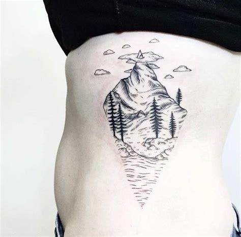 Mountain Scene Tattoo By Lucid Lines Inked On The Left Rib Cage