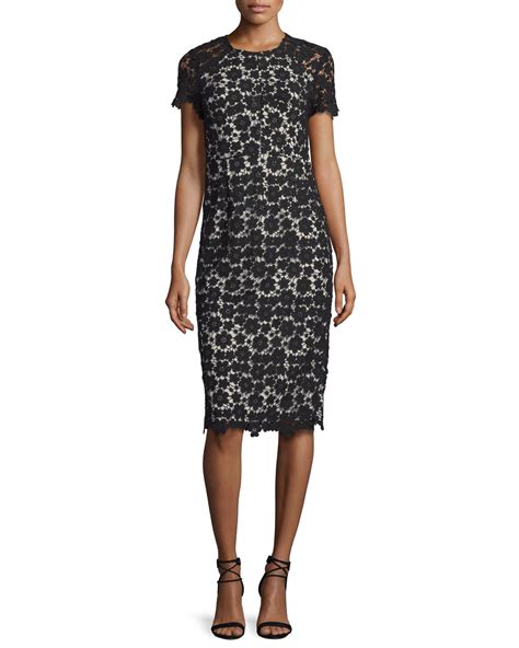 Shoshanna Short Sleeve Lace Sheath Dress Blackivory Neiman Marcus