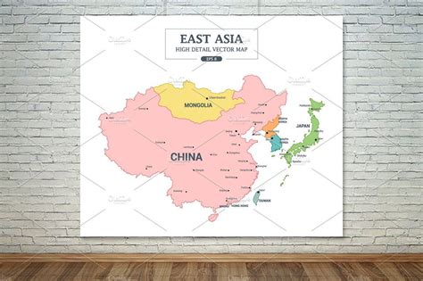 Eastasia Map Color Separated Country East Asia Map Asia Map Map
