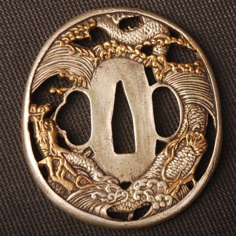 Gold And Silver High Grade Brass Tsuba Hand Guard For Japanese Sword