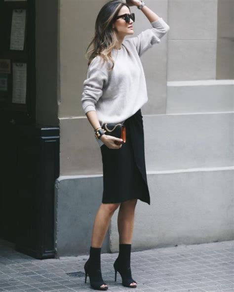 Fall Business Attire Leather Pencil Skirt Sweater And Heels