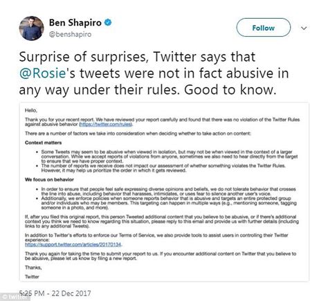 Twitter Removes Rosie Odonnells Tweet At Ben Shapiro Daily Mail Online