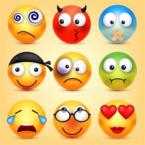 Sonriente Emoticonos Listos Cara Amarilla Con Emociones Expresión