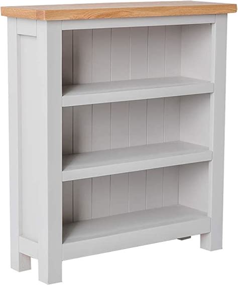 Farrow Grey Low Bookcase With Oak Top Roseland Furniture Contemporary