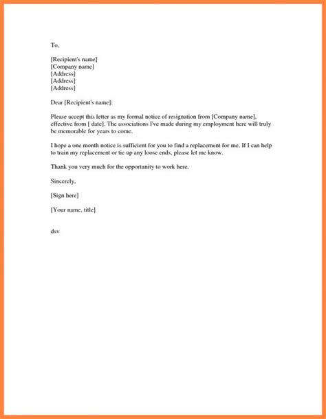 letter  resignation  month notice sample sample resignation letter