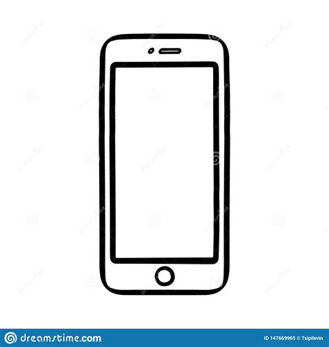 Cell Phone Outline Illustration On White Background Stock Illustration