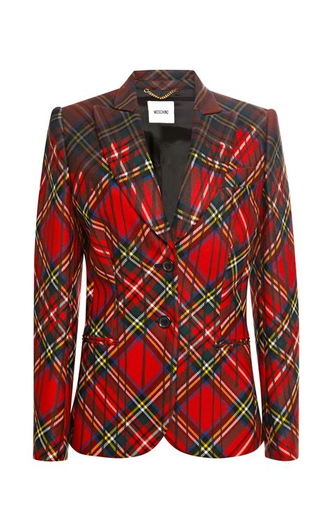 Moschino Tartan Plaid Jacket With Paint Drip Effect In Red Lyst