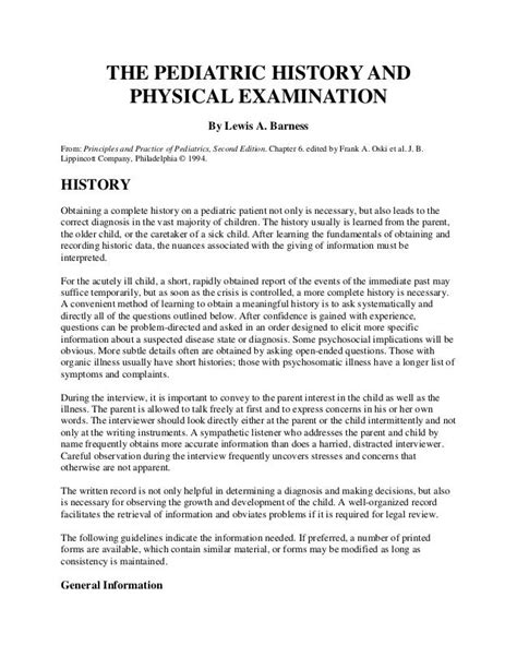 The Pediatric History And Physical Examination