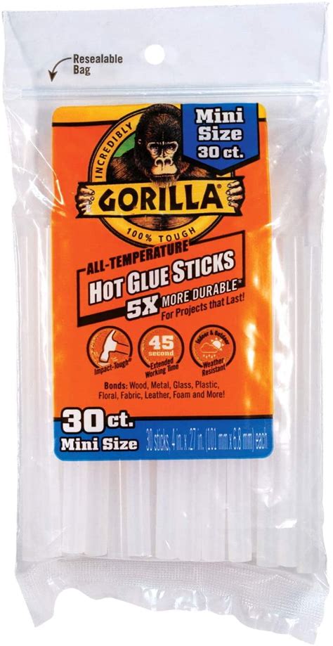 Gorilla 3023003 Mini All Temperature Hot Glue Sticks 4 In X 027 In