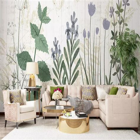 Custom Wallpaper Mural Nordic Hand Painted Plants Flowers Bvm Home