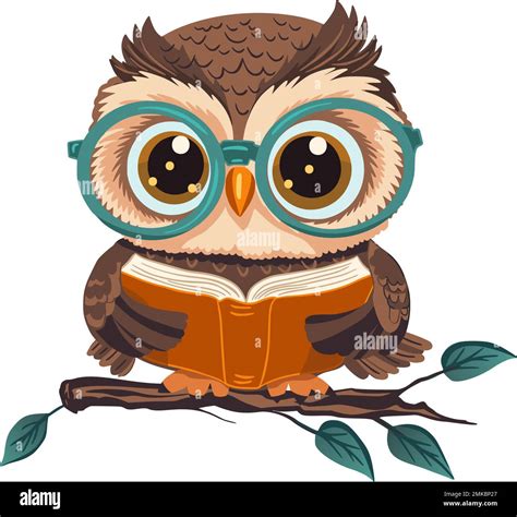 Cartoon Cute Wise Owl With A Book Vector Character Smart Animal Kids