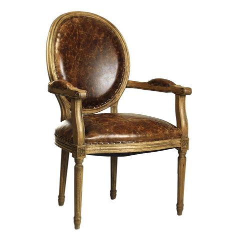 French Country Louis Xvi Oval Back Leather Dining Arm Chair