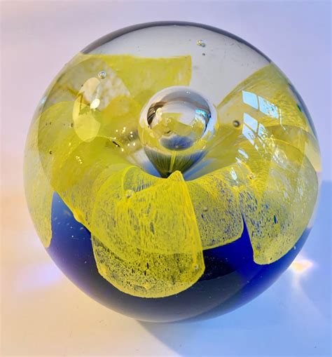 Murano Paperweight With Yellow Flower At 1stdibs