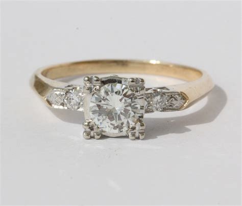 Vintage Retro 14k Yellow And White Gold Diamond Engagement Ring — Queen May