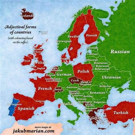 Visit the map for more specific information about the countries, history, government, population, and economy of europe. Country adjectives in English (map for European countries)