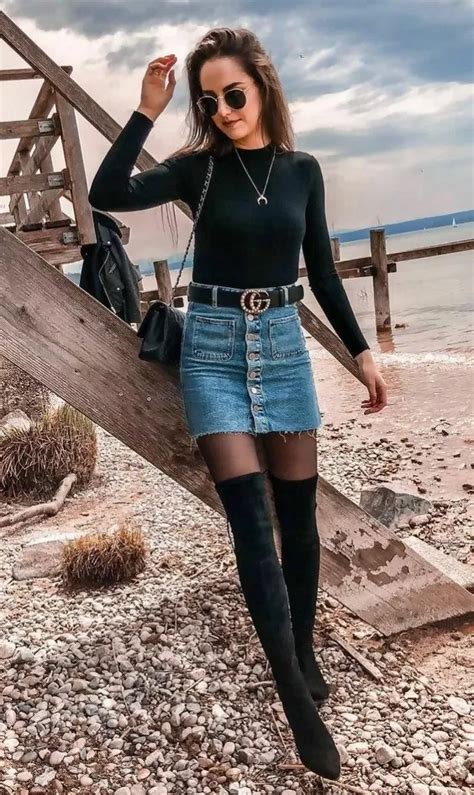 40 Thigh High Boots Outfit Ideas That Are Easy To Copy Denim Skirt