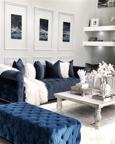 Modern Living Room Decorating Ideas With A Navy Blue Sectional Sofa