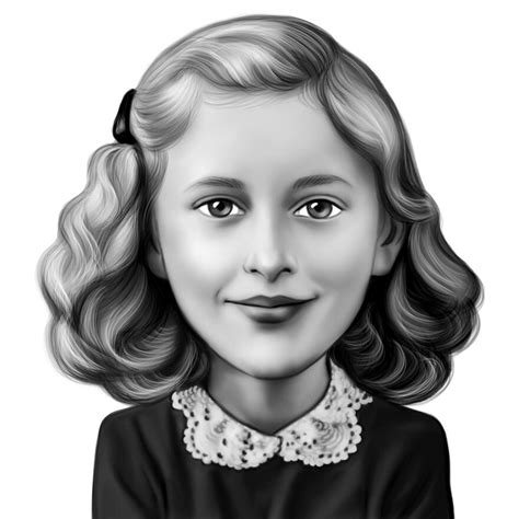 Baby Girl Caricature Portrait From Photo In Black And White Drawing Style