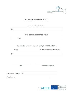 Fillable Online Certificate Of Arrival Name Of The Host Institution It