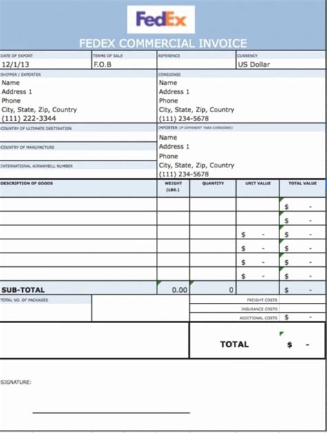 Pay Fedex Invoice International Commercial Invoice Template Excel With