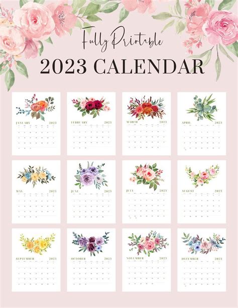 2023 Calendar 2023 Monthly Calendar Printable Watercolor Etsy In 2022