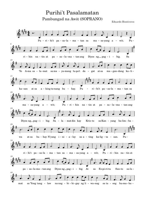 Purihit Pasalamatan Soprano Sheet Music For Piano Satb Easy