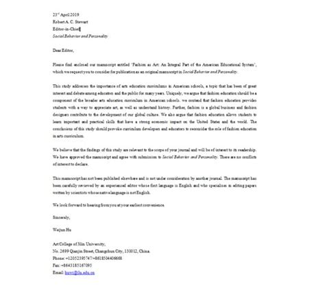 Example Of Cover Letter For Scientific Journal Submission Claire Trend