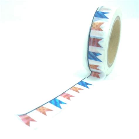 washi tape motifs fanions variés 10mx15mm bleu orange et rouge washi tape creavea